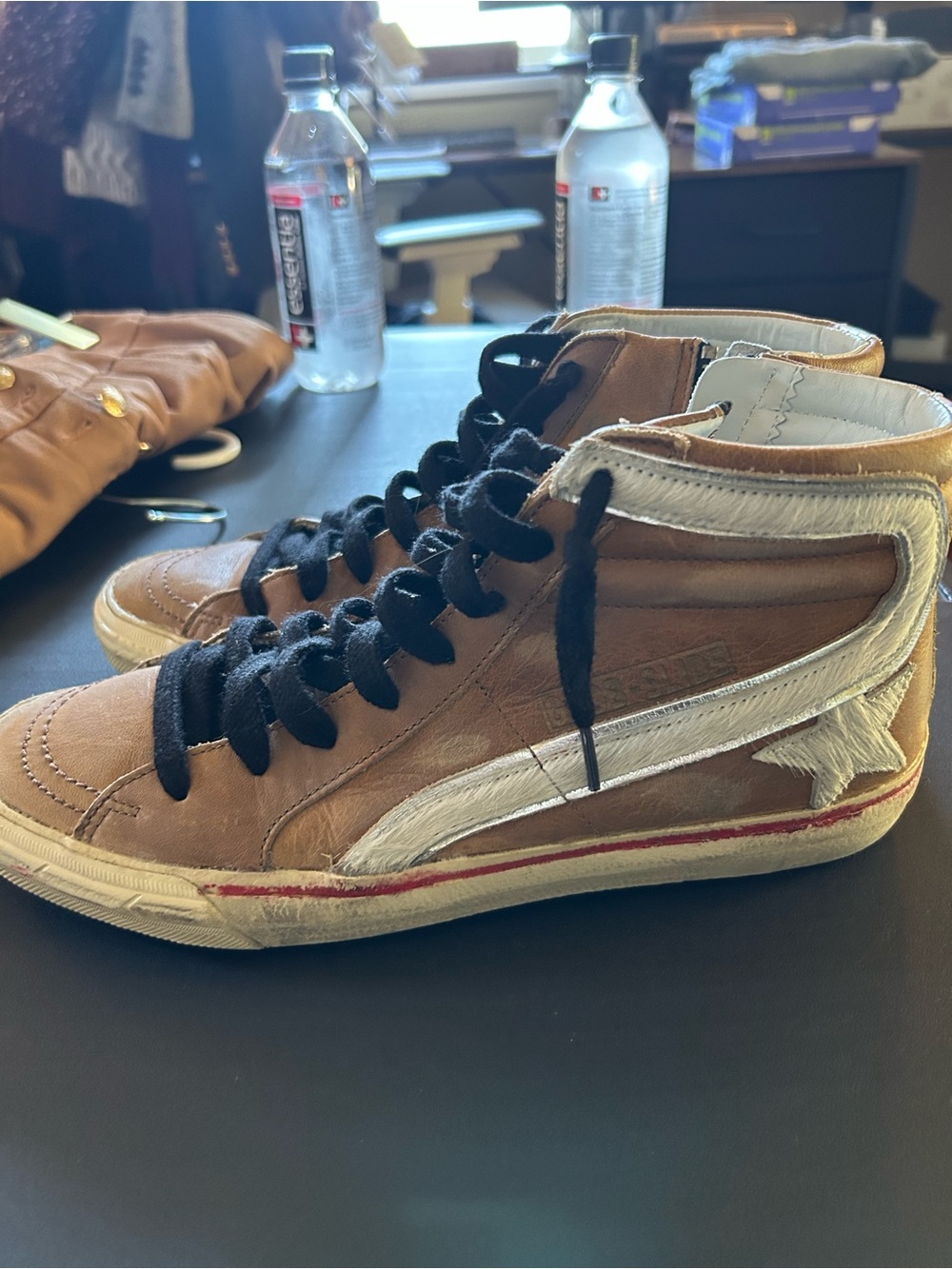 Golden Goose Brown High-Top Casual Sneakers with White Accent